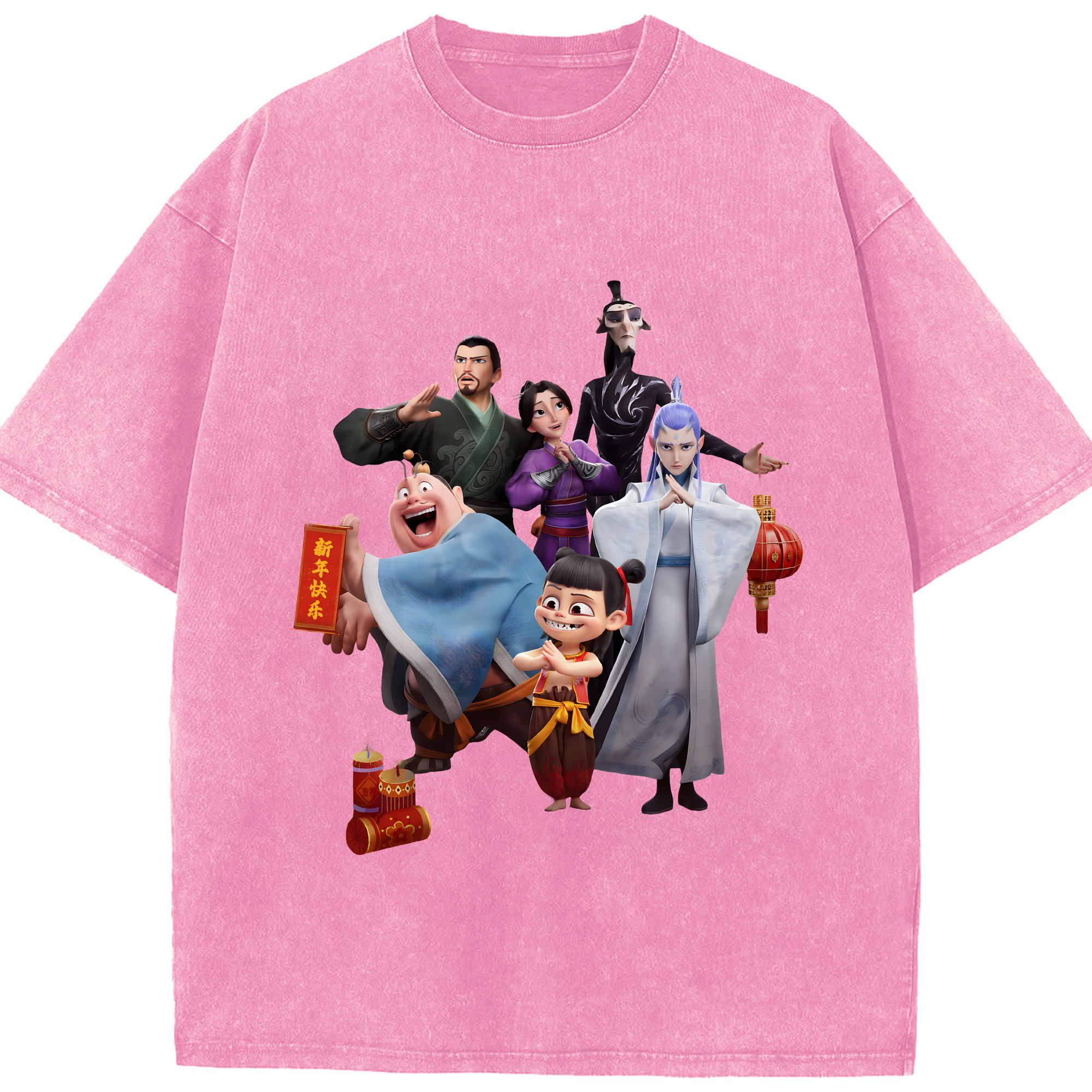 （画像用） Ne Zha 2 ナタ 魔童の大暴れ 綿100% ヴィンテージ風 半袖Tシャツ（フロントプリント）